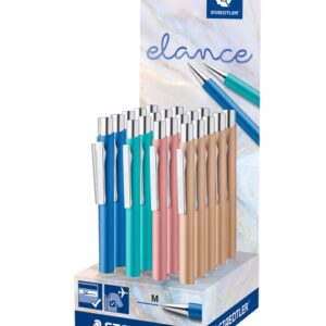 staedtler elance expositor con 20 boligrafos retractiles tinta azul ancho de linea m colores surtidos