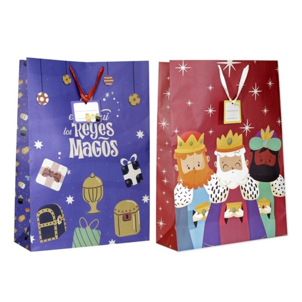 bismark bolsa de papel reyes magos jumbo medidas 40x70x18cm tarjeta colgante 2 diseños diferentes aleatorios