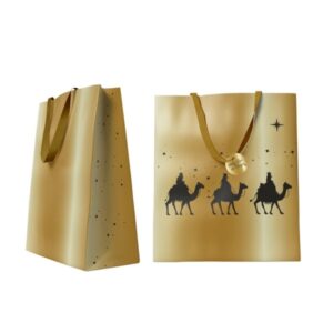 bismark bolsa de papel reyes magos medidas 27x37x12cm tarjeta colgante color oro