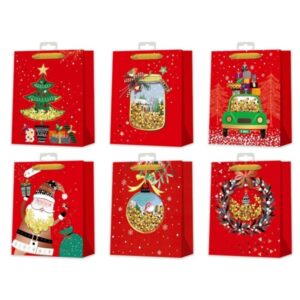 bismark bolsa de papel navidad roja impresion foil y confetti 6 diseños diferentes