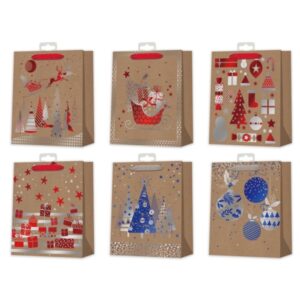 bismark bolsa de papel kraft navidad impresion foil 6 diseños diferentes