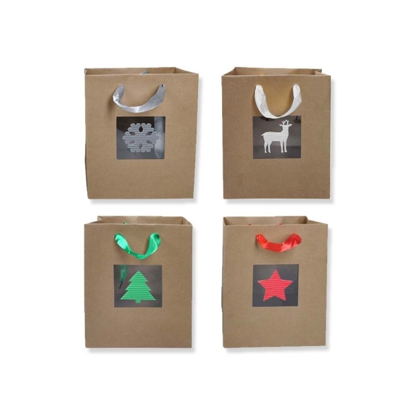 bismark bolsa de papel kraft navidad grande con ventana medidas 23x33x10cm 4 diseños diferentes