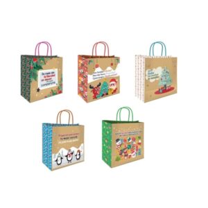 bismark bolsa de papel kraft con mensajes navideños medidas 26x8x24cm 5 diseños diferentes