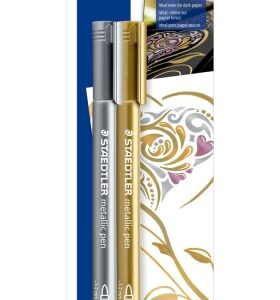 staedtler metallic pen pack de 2 rotuladores de punta fina trazo 1 2mm tinta base de agua colores oro y plata