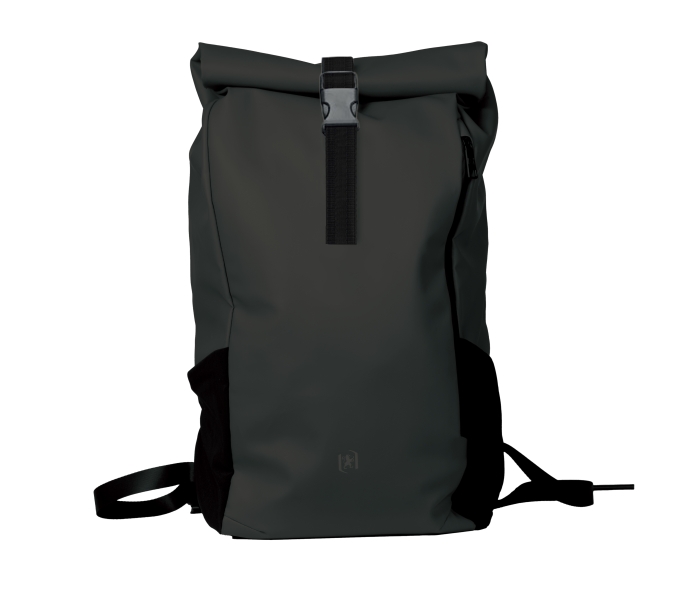 oxford identity roll top mochila con cierre enrollable 24l material resistente al agua asa colgador en la parte posterior bolsillo frontal con llavero 48x32x10cm color negro