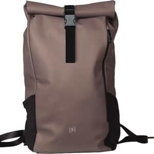 oxford identity roll top mochila con cierre enrollable 24l material resistente al agua asa colgador en la parte posterior bolsillo frontal con llavero 48x32x10cm color marron
