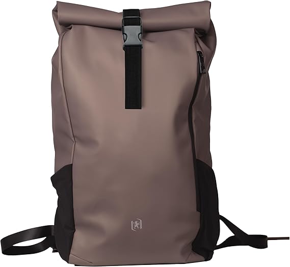 oxford identity roll top mochila con cierre enrollable 24l material resistente al agua asa colgador en la parte posterior bolsillo frontal con llavero 48x32x10cm color marron