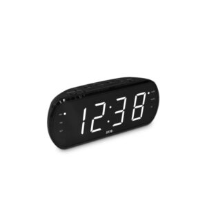spc frodi view radio despertador pantalla led xl brillo regulable boton snooze almacena 20 emisoras de radio color negro