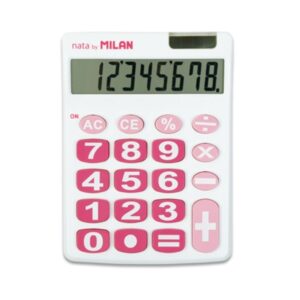 milan nata calculadora de sobremesa 8 digitos teclas grandes apagado automatico color blanco y rosa
