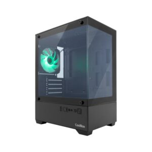 coolbox gm200 vision lite caja mini torre micro atx, mini itx frontal y lateral cristal templado tamaño hdd 3.5" y 2.5" usb a 3.2, usb c 3.2, usb a 2.0 y audio ventilador trasero argb soporta refrigeracion liquida color negro