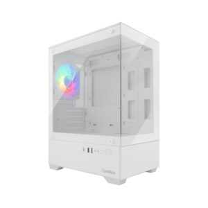 coolbox gm200 vision lite caja mini torre micro atx, mini itx frontal y lateral cristal templado tamaño hdd 3.5" y 2.5" usb a 3.2, usb c 3.2, usb a 2.0 y audio ventilador trasero argb soporta refrigeracion liquida color blanco