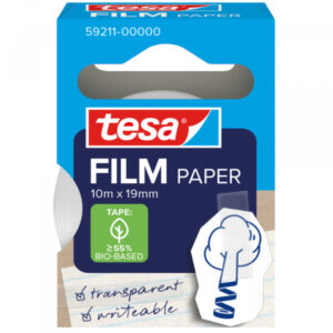 tesa paper pack de 1 cinta adhesiva de papel 19mm x 10 metros casi invisible en superficies de color claro se puede cortar con la mano y escribir sobre ella papel certificado fsc®