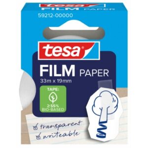 tesa paper pack de 1 cinta adhesiva de papel 19mm x 33 metros casi invisible en superficies de color claro se puede cortar con la mano y escribir sobre ella papel certificado fsc®