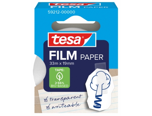 tesa paper pack de 1 cinta adhesiva de papel 19mm x 33 metros casi invisible en superficies de color claro se puede cortar con la mano y escribir sobre ella papel certificado fsc®