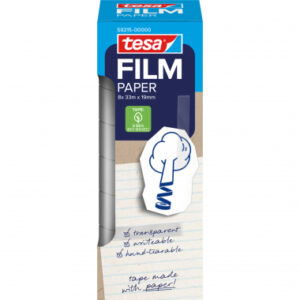 tesa paper pack de 8 cintas adhesivas de papel 19mm x 33 metros casi invisible en superficies de color claro se puede cortar con la mano y escribir sobre ella papel certificado fsc®
