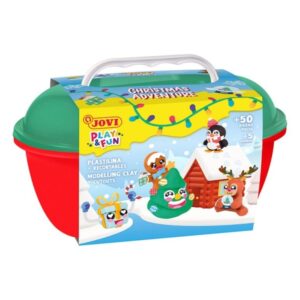 jovi play & fun cofre christmas adventure con 24 barras de plastilina 15gr + modeladores + recortables sin gluten base vegetal no se seca colores surtidos
