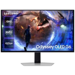 samsung odyssey g6 monitor gaming 27" oled qhd 360hz freesync premium pro hdr respuesta 0.3ms regulable en altura, giratorio e inclinable hdmi, displayport, usb3.2 y audio vesa 100x100mm color gris