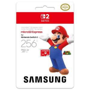 nintendo tarjeta micro sd samsung para consola nintendo switch 2 capacidad 256gb logotipo de mario bros velocidades rapidas y estables rendimiento optimizado color rojo