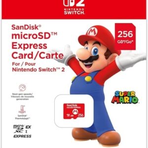 nintendo tarjeta micro sd sandisk para consola nintendo switch 2 capacidad 256gb logotipo de mario bros velocidades rapidas y estables rendimiento optimizado color rojo