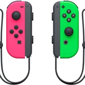 nintendo set de 2 mandos joy con izquierdo/derecho para nintendo switch autonomia hasta 20h vibracion hd sensor de movimiento y acelerometro boton de captura sensor nfc para amiibo camara infrarroja color rosa y verde neon