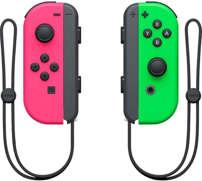nintendo set de 2 mandos joy con izquierdo/derecho para nintendo switch autonomia hasta 20h vibracion hd sensor de movimiento y acelerometro boton de captura sensor nfc para amiibo camara infrarroja color rosa y verde neon