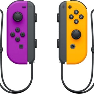 nintendo set de 2 mandos joy con izquierdo/derecho para nintendo switch autonomia hasta 20h vibracion hd sensor de movimiento y acelerometro boton de captura sensor nfc para amiibo camara infrarroja color morado y naranja neon