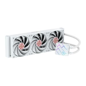 abysm oceanic tide 360 argb kit de refrigeracion liquida 3 ventiladores de 120mm iluminacion argb bomba 2500rpm tubos de 3.4mm color blanco