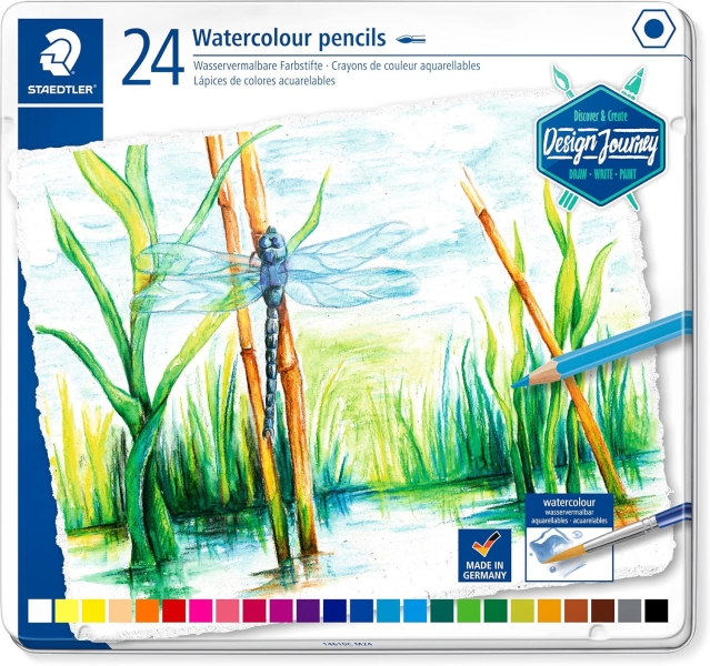 staedtler 14610c caja metalica con 24 lapices de colores acuarelables resistentes a la rotura colores surtidos
