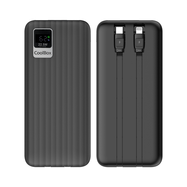 coolbox dp10 powerbank 10000mah 22.5w pd y qc usb c y lightning pantalla lcd color negro