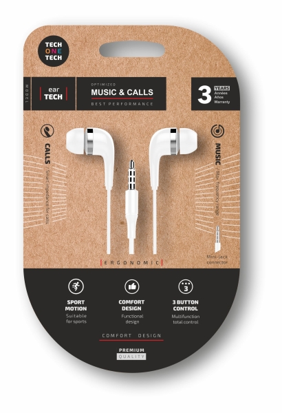 techonetech soft eeartech auriculares intraurales microfono integrado mini jack 3.5mm cable de 1.20m blanco