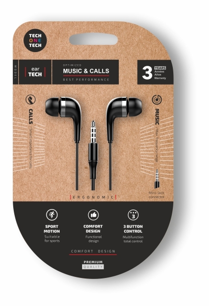 techonetech soft eeartech auriculares intraurales microfono integrado mini jack 3.5mm cable de 1.20m negro