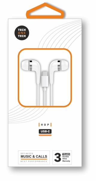 techonetech ear tech hop auriculares intraurales usb c microfono integrado cable de 1.20m blanco