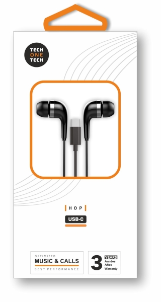 techonetech ear tech hop auriculares intraurales usb c microfono integrado cable de 1.20m negro