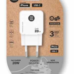 techonetech cargador de pared ultrarrápido gan 20w usb c blanco