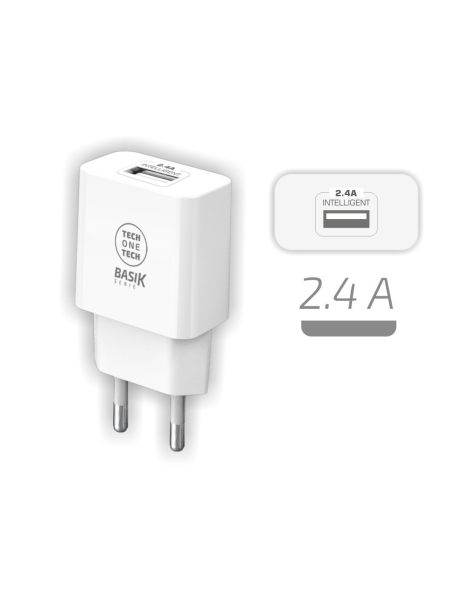techonetech basik cargador de pared 1 puerto usb a 12w color blanco