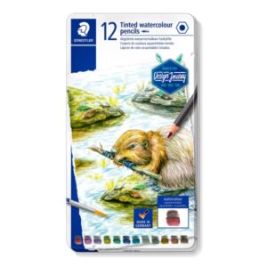 staedtler 14610t caja metalica con 12 lapices de colores tintados acuarelables mina suave colores surtidos