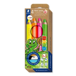 staedtler noris junior pack de 4 lapices de colores extragruesos + sacapuntas 3 en 1, lapiz, cera y acuarelable colores surtidos