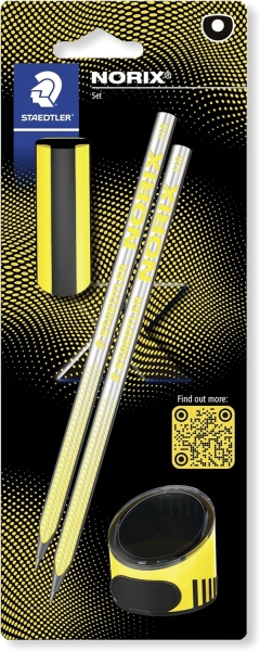 staedtler norix pack de 2 lapices de grafito hb + borrador + sacapuntas madera negra diseño inteligente