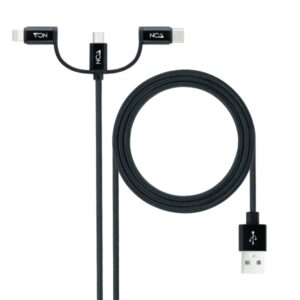 nanocable cable usb a 2.0 macho a usb c, microusb, lightning macho 1m color negro