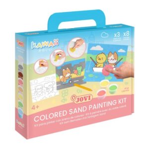 jovi kawaii kit pinta con arena con 8 botes de arena + 1 punzon + 3 laminas con diseños kawaii colores surtidos