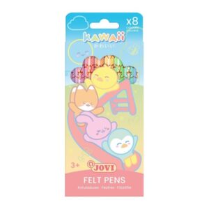 jovi kawaii felt pens pack con 8 rotuladores punta media de 3mm capuchon de seguridad ventilado grip triangular ergonomico colores surtidos