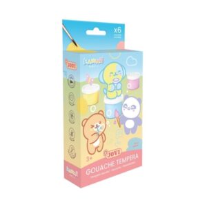 jovi kawaii pack con 6 botes de tempera 35ml + pincel secado rapido excelente adherencia lista para usar colores surtidos