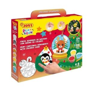 jovi play & fun kit pinta con arena christmas ornaments con 8 botes de arena + 1 punzon + 3 laminas con diseños navideños colores surtidos