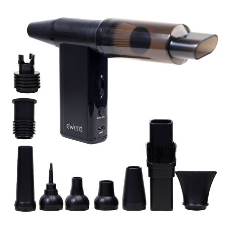 ewent pistola de aire comprimido aspirador, bomba de vacio e inflador 8 velocidades 180000 rpm bateria de 8000mah color negro