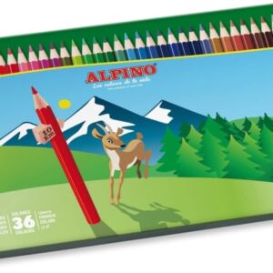 alpino caja metalica con 36 lapices de colores hexagonales mina de 3mm resistente a la rotura bandeja extraible colores surtidos