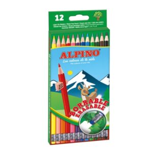 alpino pack con 12 lapices de colores hexagonales borrables mina de 3mm goma de borrar del mismo color resistente a la rotura colores surtidos