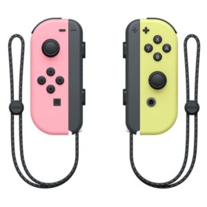nintendo set de 2 mandos joy con izquierdo/derecho para nintendo switch bluetooth 3.0+hs autonomia hasta 20h vibracion hd nfc para amiibo camara infrarroja color rosa y amarillo