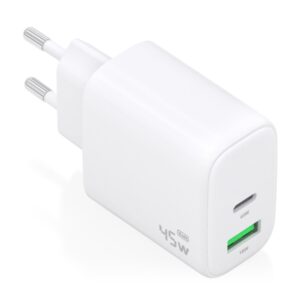 aisens cargador gan 45w 1xusb c pd3.0 qc4.0 y 1xusb a qc3.0 color blanco