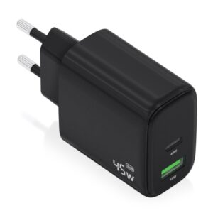 aisens cargador gan 45w 1xusb c pd3.0 qc4.0 y 1xusb a qc3.0 color negro