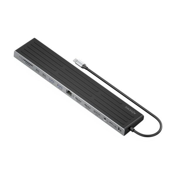 aisens usb c dock 13 en 1 usb c a 2xhdmi 1xdisplayport 1xrj45 3xusb a 2xusb c 1xusb c pd 1xaudio 1xsd 1xmicro sd 1xranura kensington 30cm color gris